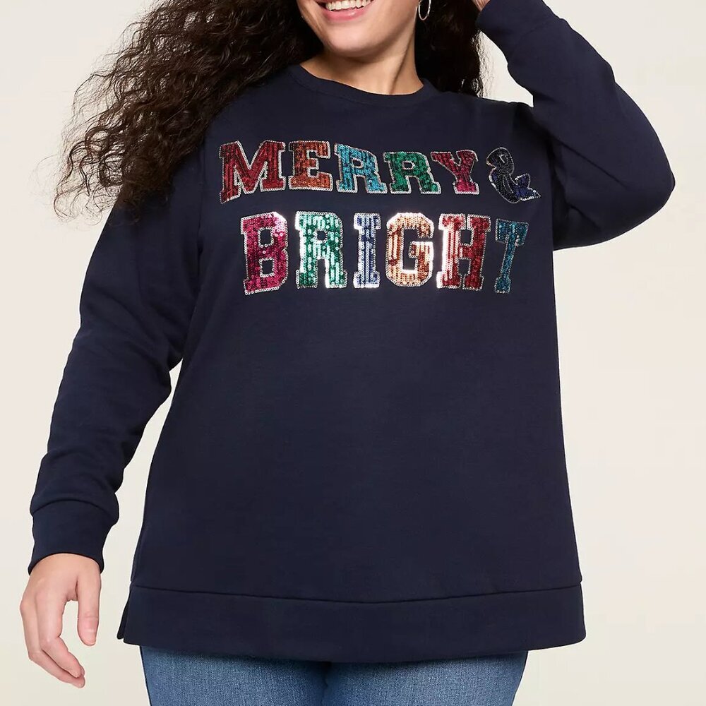 Lane Bryant Maritime Blue Merry & Bright Graphic Sweatshirt in Size 18/20